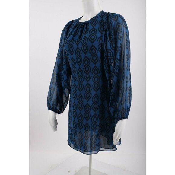 Zara Womans Mini Sadie Dress Printed S Blue Black Balloon Sleeve 2183/261 NWT - Picture 3 of 7